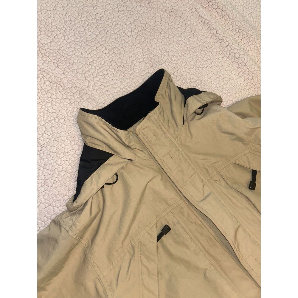 Gorpcore Vintage Eddie Bauer Utility Parka Jacket Hooded Fleece Tan Khaki M